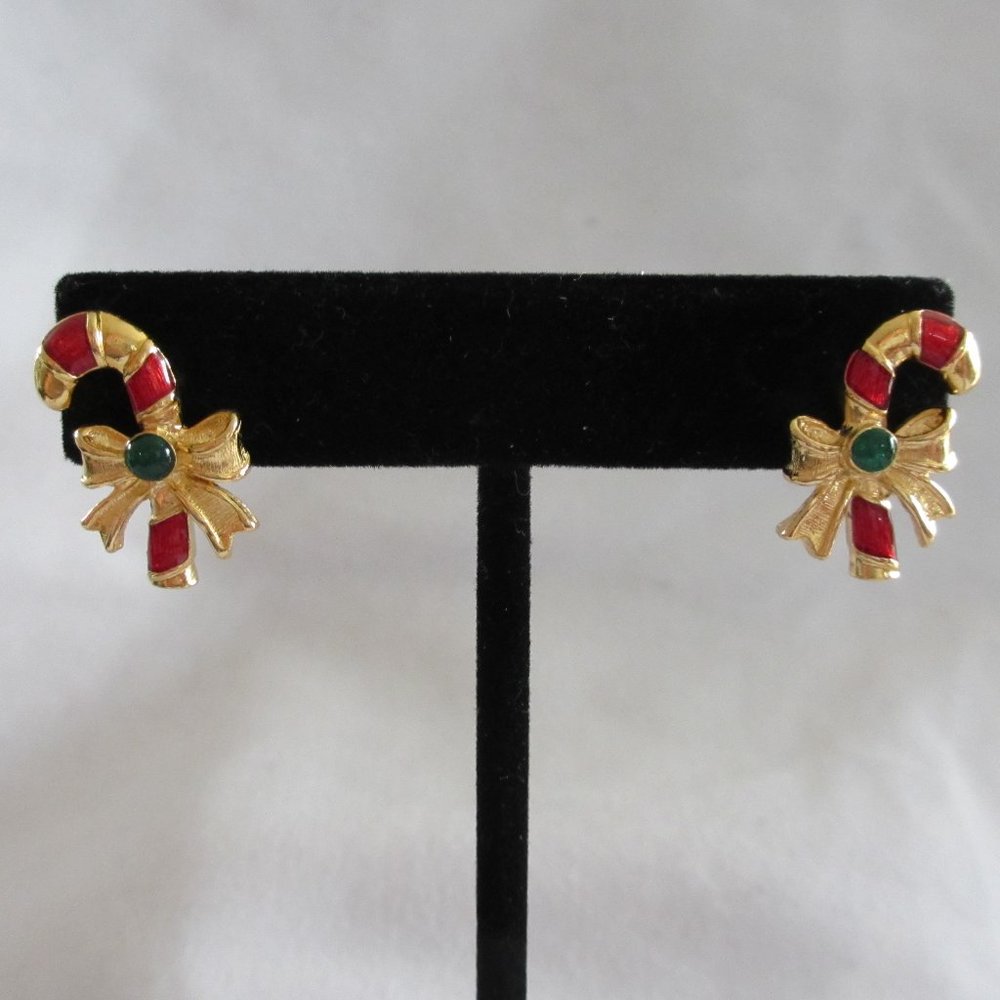 Gold Tone Candy Cane Christmas Studs